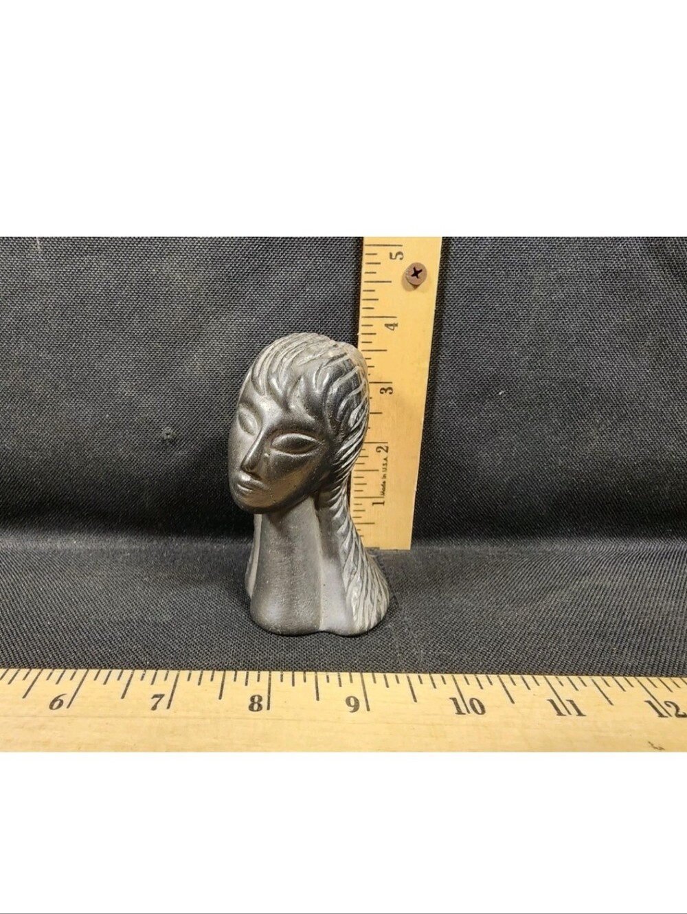 Vintage Mid-Modern Italian Bucchero Ceramic Female Head Statue Signed Gurbio